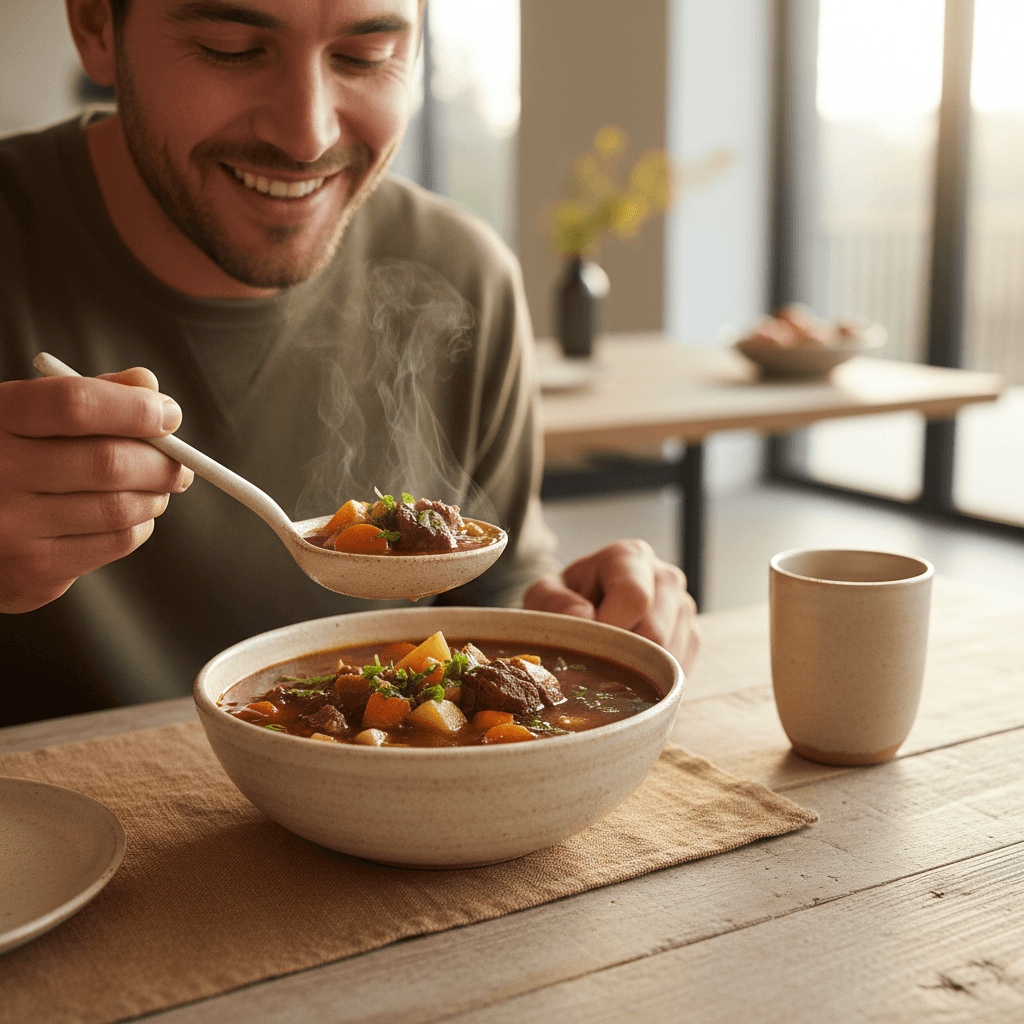 High-protein soup nourishing a customer