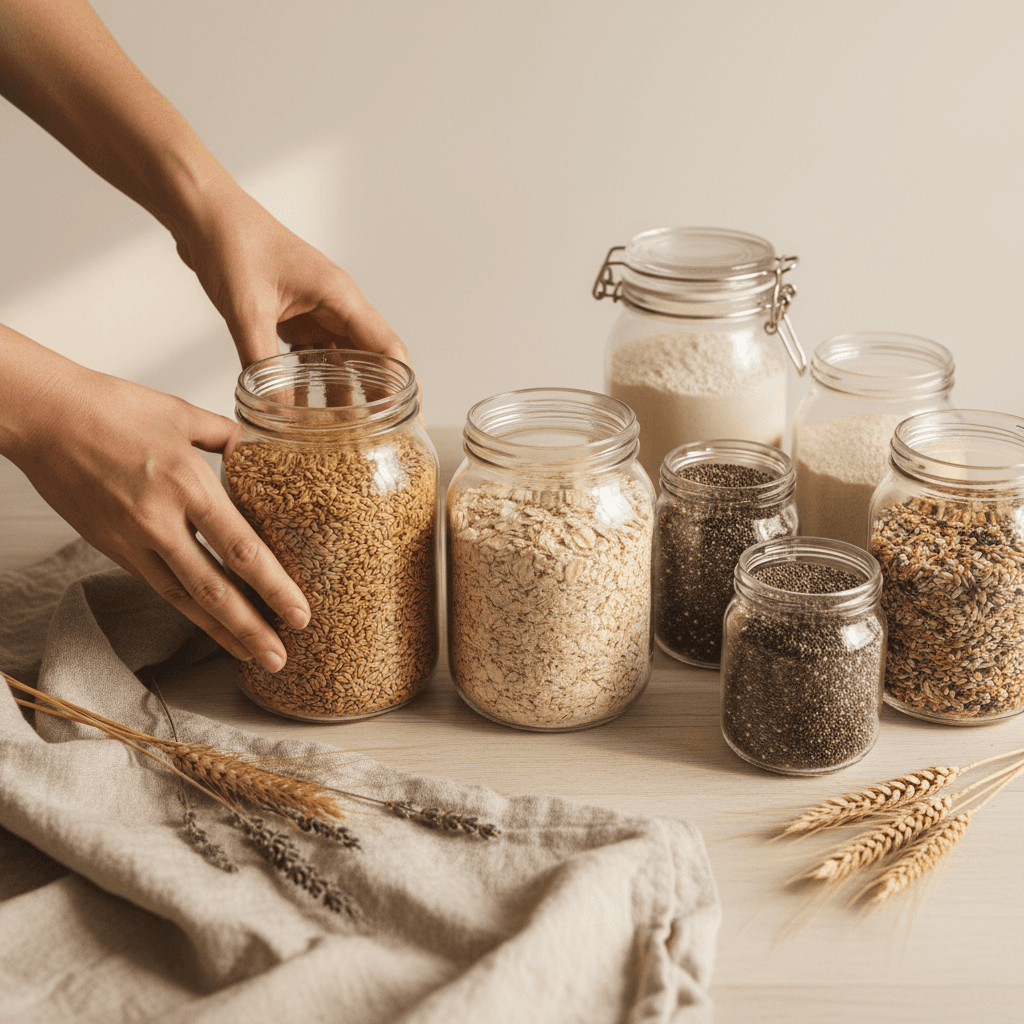 Individual clean-label soup ingredients in glass bowls